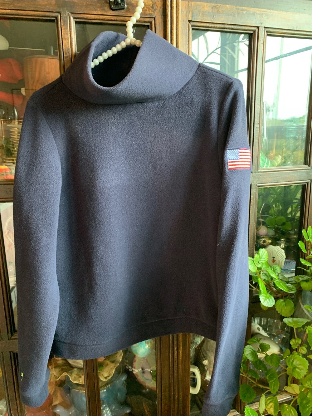 Dudley Stephens Vello Fleece Navy Wide Neck Sweater with Flag Patch Size XS